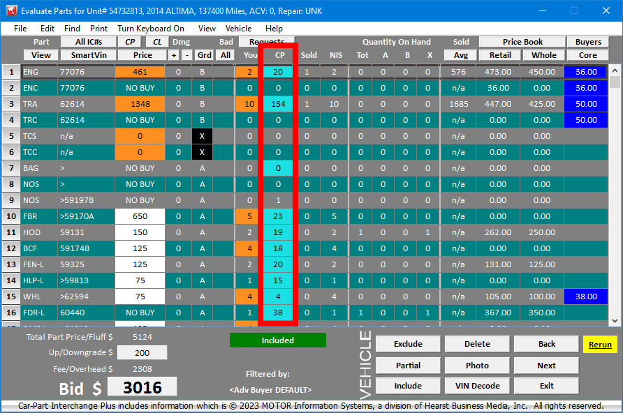 Screenshot - Evaluate Parts Screen